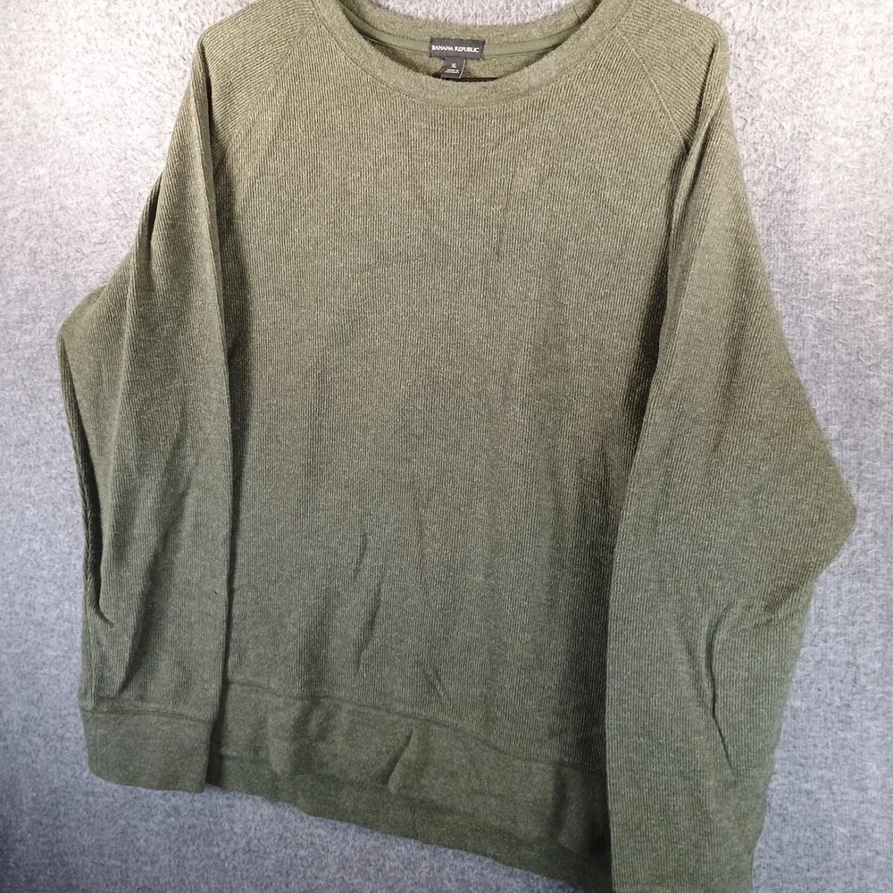 Banana Republic Sweater Men XL Green Olive Pullover Heather Soft Long Sleeve‎